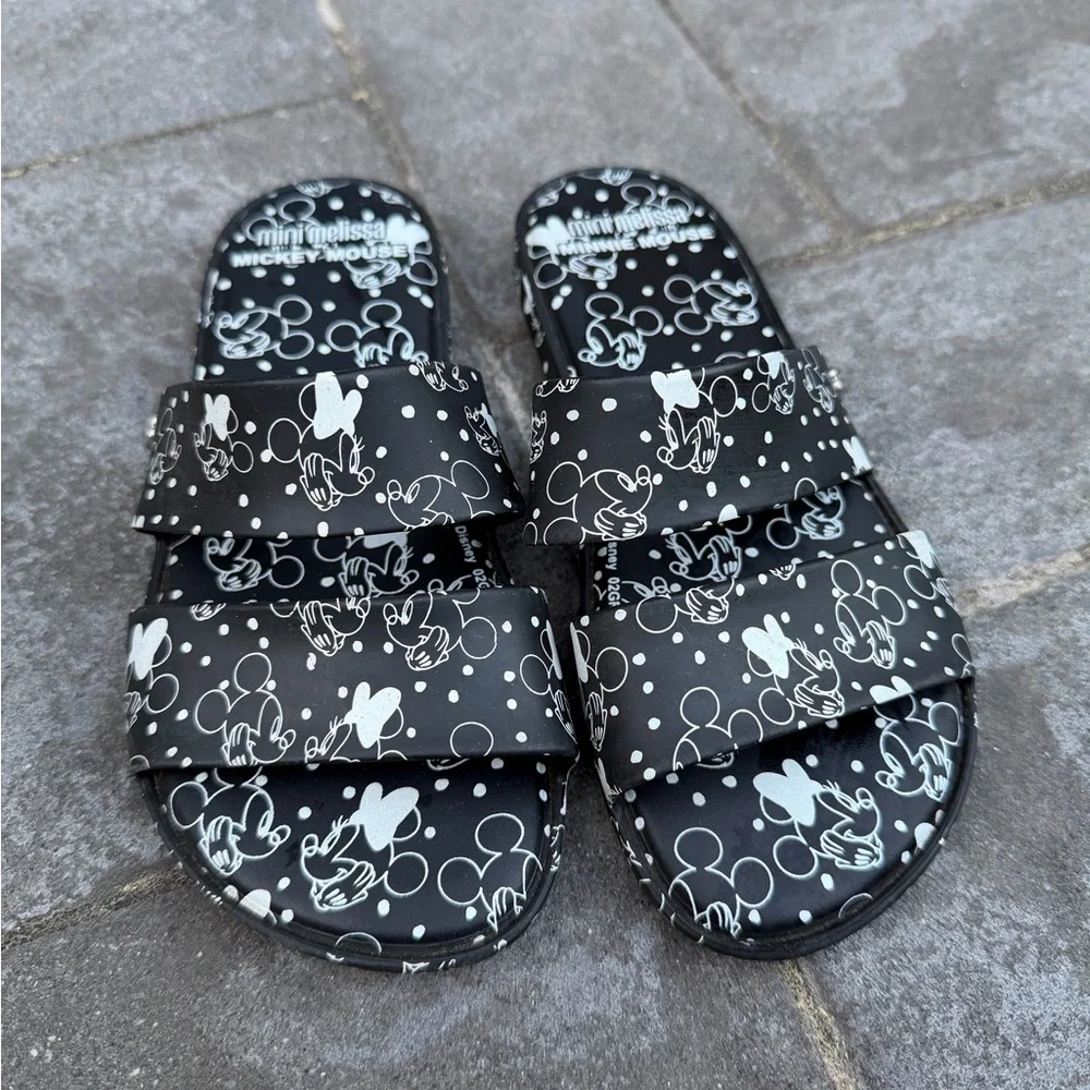 Mini Melissa Black & White Mickey Mouse Double Strap Slides